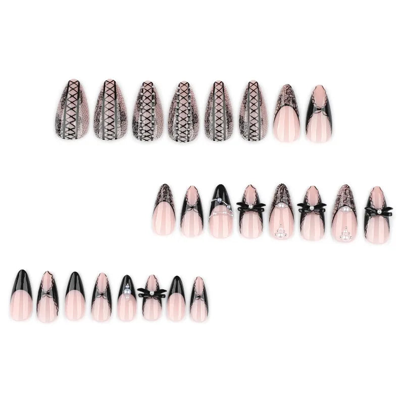 Black Bat Halloween Press-On Nails – Almond Reusable False Nail Tips 🦇🖤