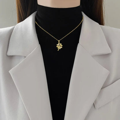 beautiful gold necklace with a four-leaf clover pendant — elegant for Women Girls Stainless Steel Chain Party Accessories Jewelry Gifts
