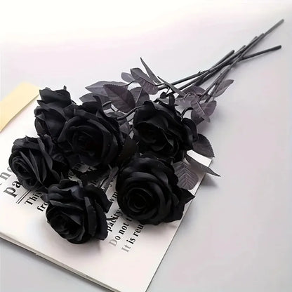 Artificial Black Roses – Long-Stem Fake Flowers for Halloween, Weddings, Parties & Home Decor