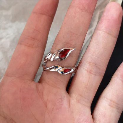 🖤 Gothic Red Crystal Heart Cross Ring Set – ❤️ Y2K Punk Geometric Open Rings for Women 💍