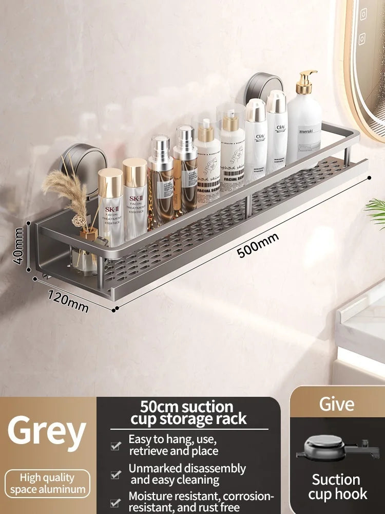 No-Drill Suction Cup Bathroom Shelf – Wall-Mounted Shower & Storage Organize