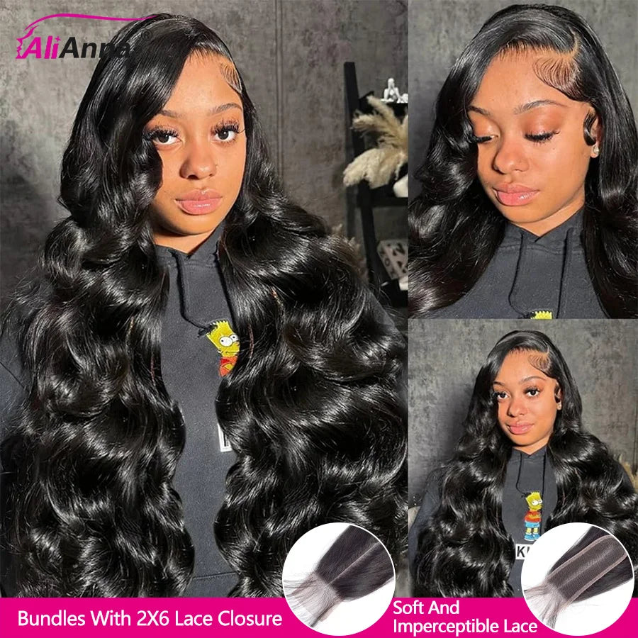 24–26 Inch Brazilian Body Wave Human Hair Bundles with HD Lace Closure – 3 Bundles + 1 Closure