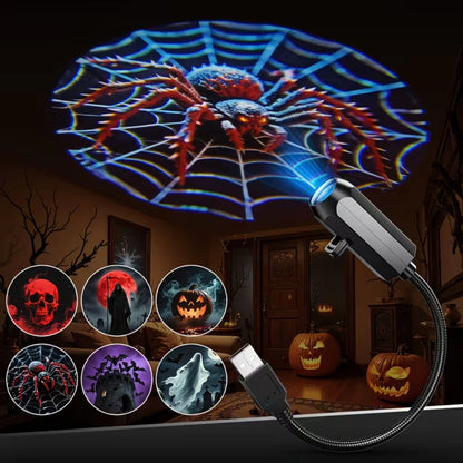 USB Halloween Projector Light – Mini LED Spooky Lamp with 6 Horror Patterns & Adjustable Gooseneck