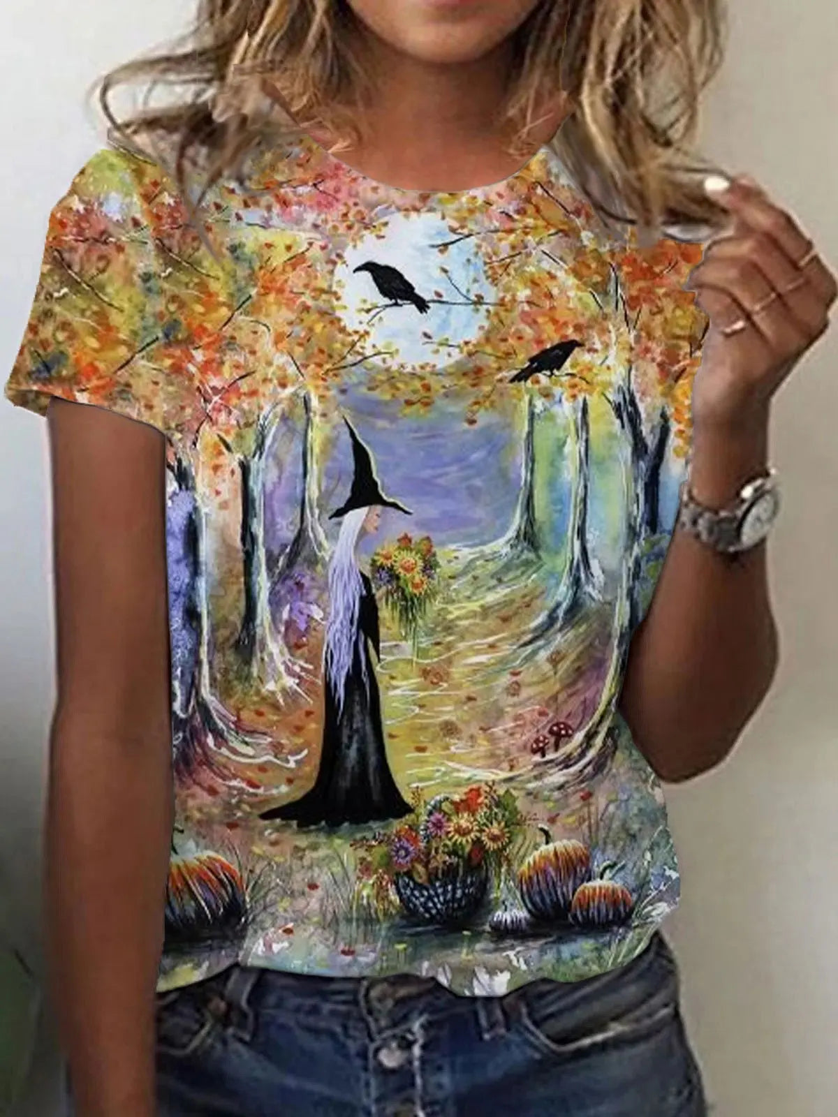Women’s Halloween 3D Bloody Letter Print T-Shirt – Casual Short Sleeve Round Neck Top