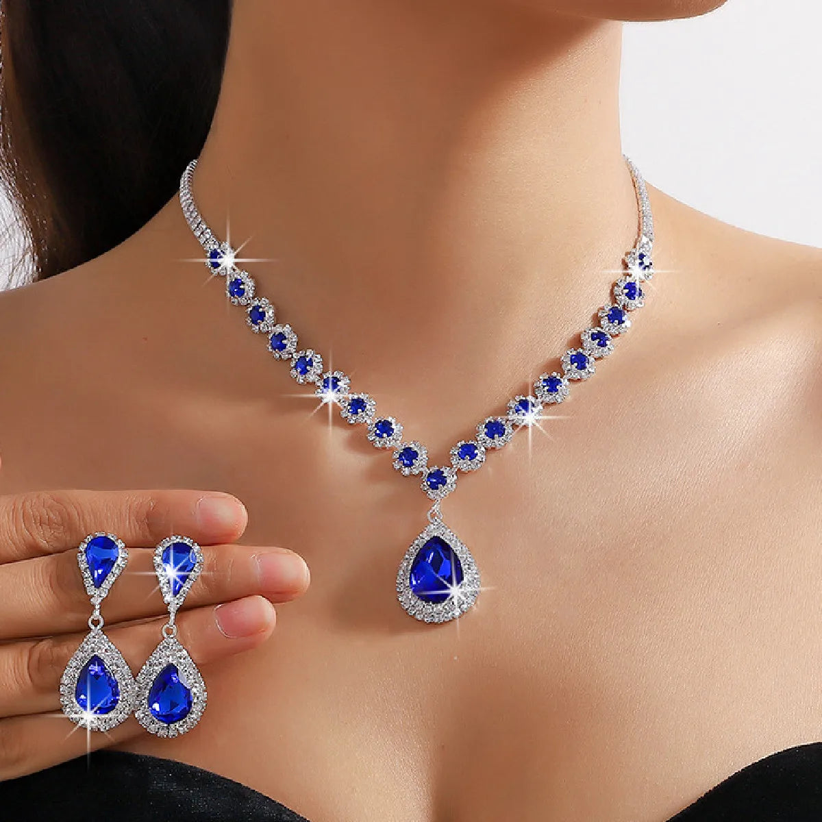 💎 Crystal Water Drop Necklace &amp; Earrings Set – Elegant Wedding Jewelry