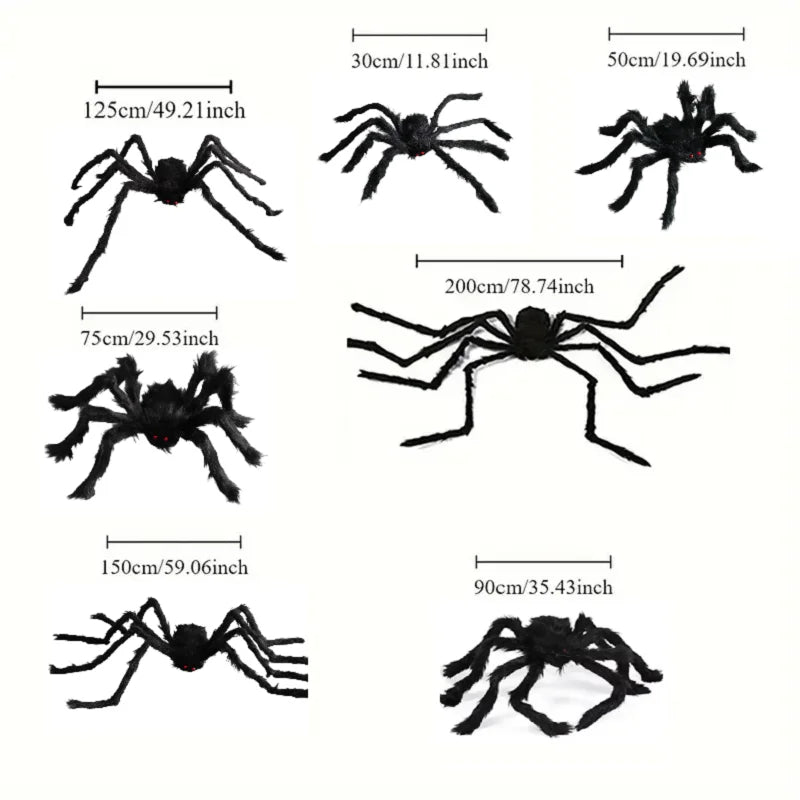 Giant Black Spider Halloween Decoration – 30–200cm Plush Outdoor Party Prop🕷️🎃