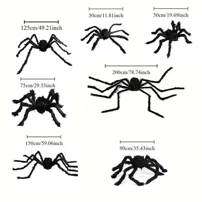 Giant Black Spider Halloween Decoration – 30–200cm Plush Outdoor Party Prop🕷️🎃