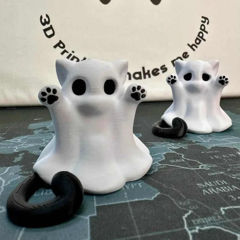 Cute Kitten Ghost Halloween Ornament – Mini Desktop Decor & Spooky Cat Figurine