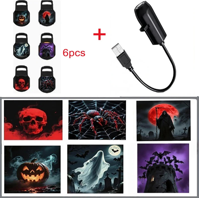 USB Halloween Projector Light – Mini LED Spooky Lamp with 6 Horror Patterns & Adjustable Gooseneck