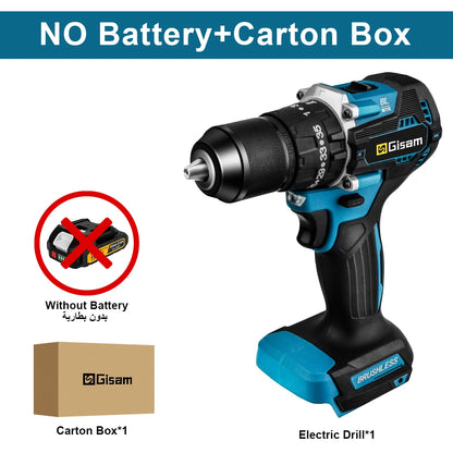 🔧 Gisam 18V Brushless Cordless Drill – 65N·m Torque, 13mm Chuck & 35+3 Settings