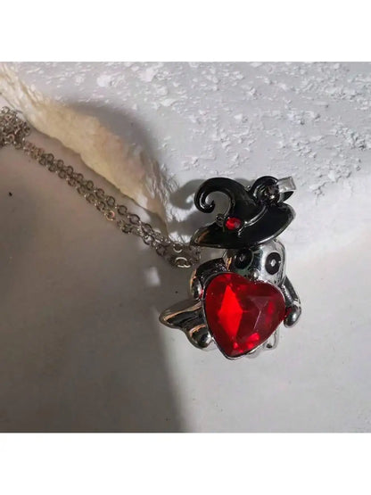Gothic Bat Wings & Heart Pendant Necklace – Punk Dark Fantasy Jewelry for Women