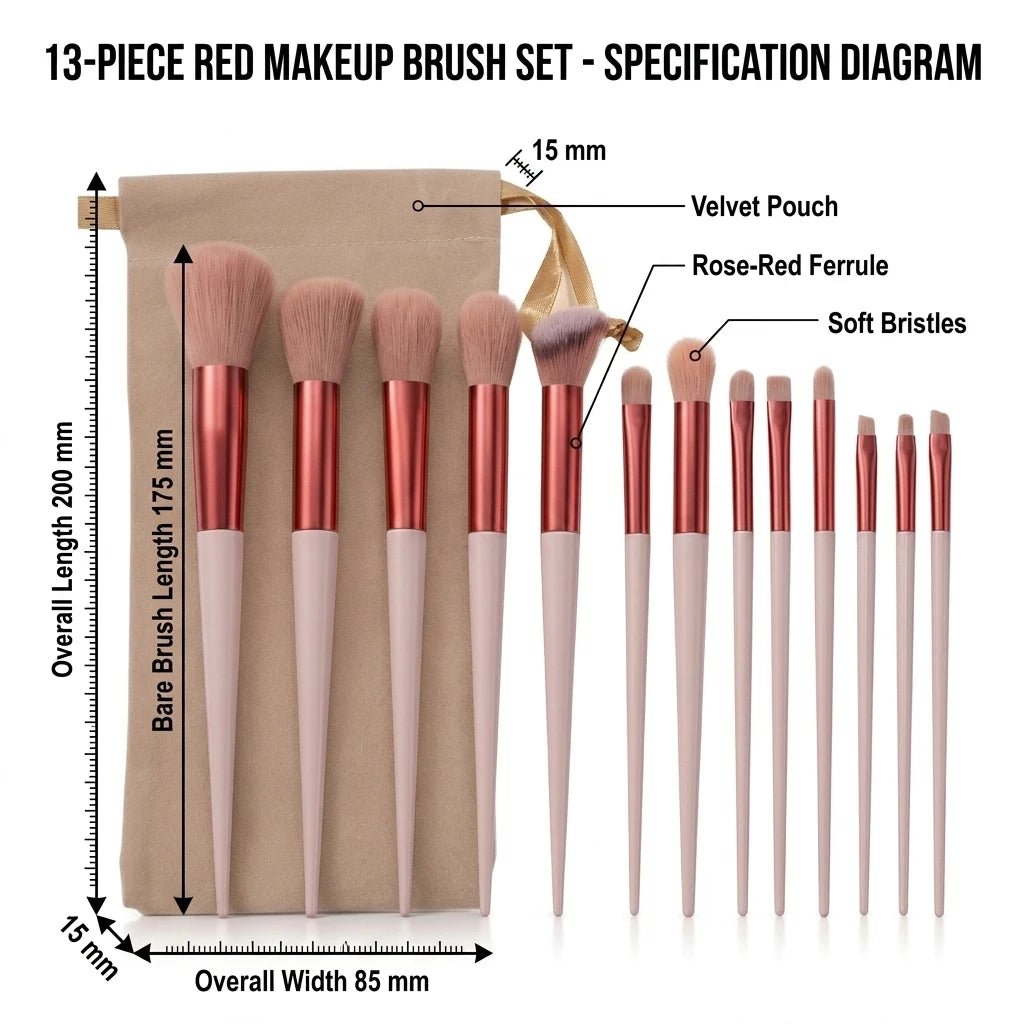 💄 13-Piece Makeup Brush Set – Soft Cosmetic Brushes with Storage Bag