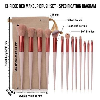 💄 13-Piece Makeup Brush Set – Soft Cosmetic Brushes with Storage Bag