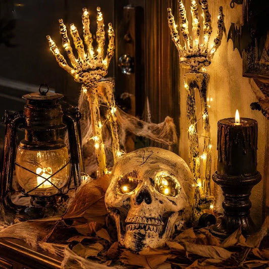 Halloween LED Skeleton Hands & Skull – Lighted Horror Yard Decorations for Outdoor & Indoor Parties