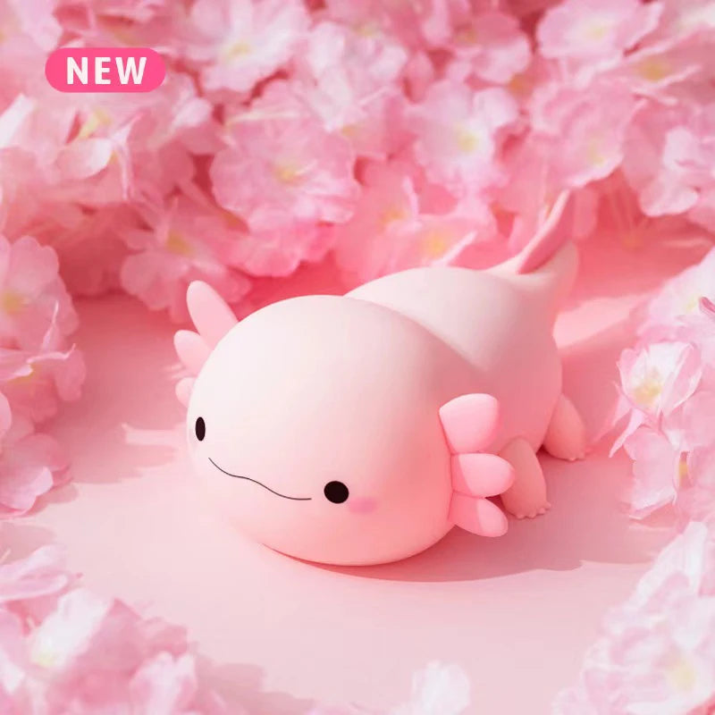🦎 Cute Axolotl Silicone Night Light – Touch-Control LED Lamp with Rechargeable Battery