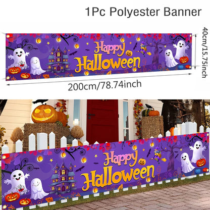 Halloween Hanging Banner – 200cm Pumpkin & Ghost Party Decoration
