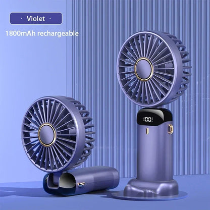 Portable Mini Fan – 5-Speed Rechargeable Handheld, Neck & Desktop Fan with LED Display, Phone Stand & 1800mAh Battery