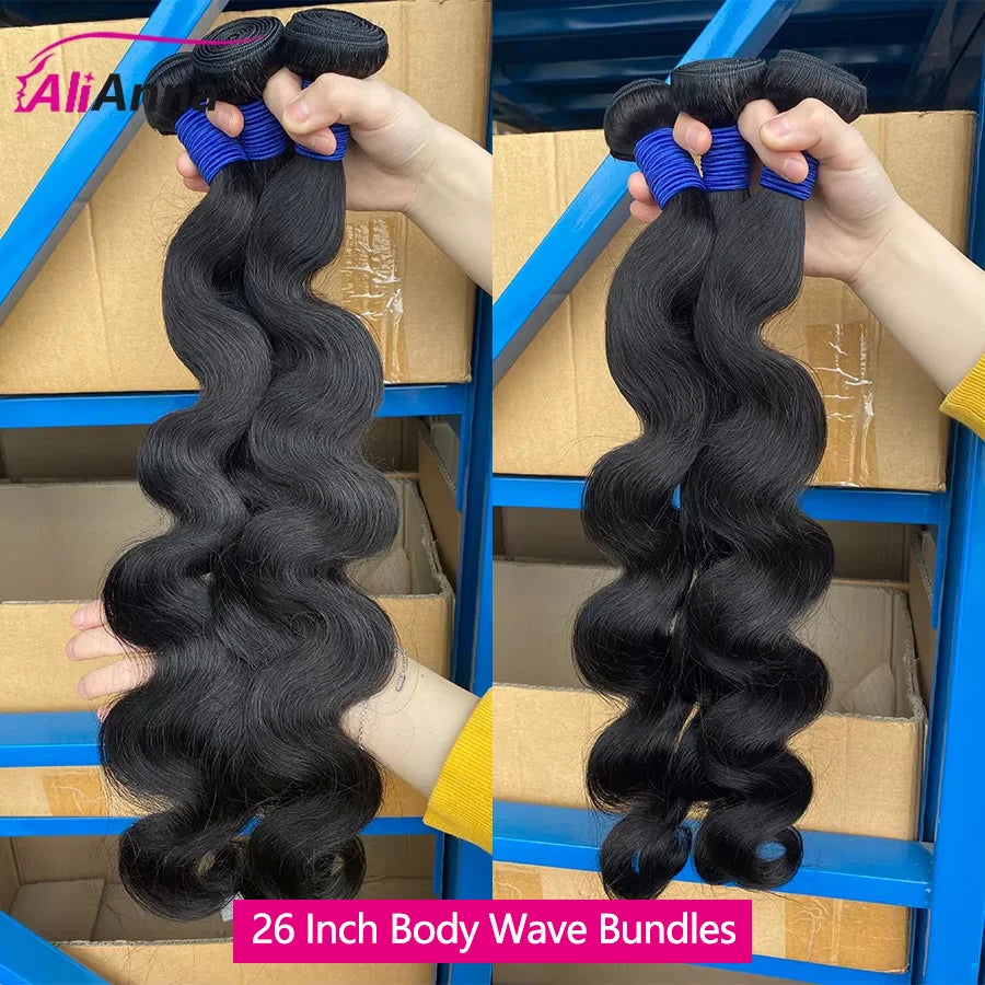 24–26 Inch Brazilian Body Wave Human Hair Bundles with HD Lace Closure – 3 Bundles + 1 Closure