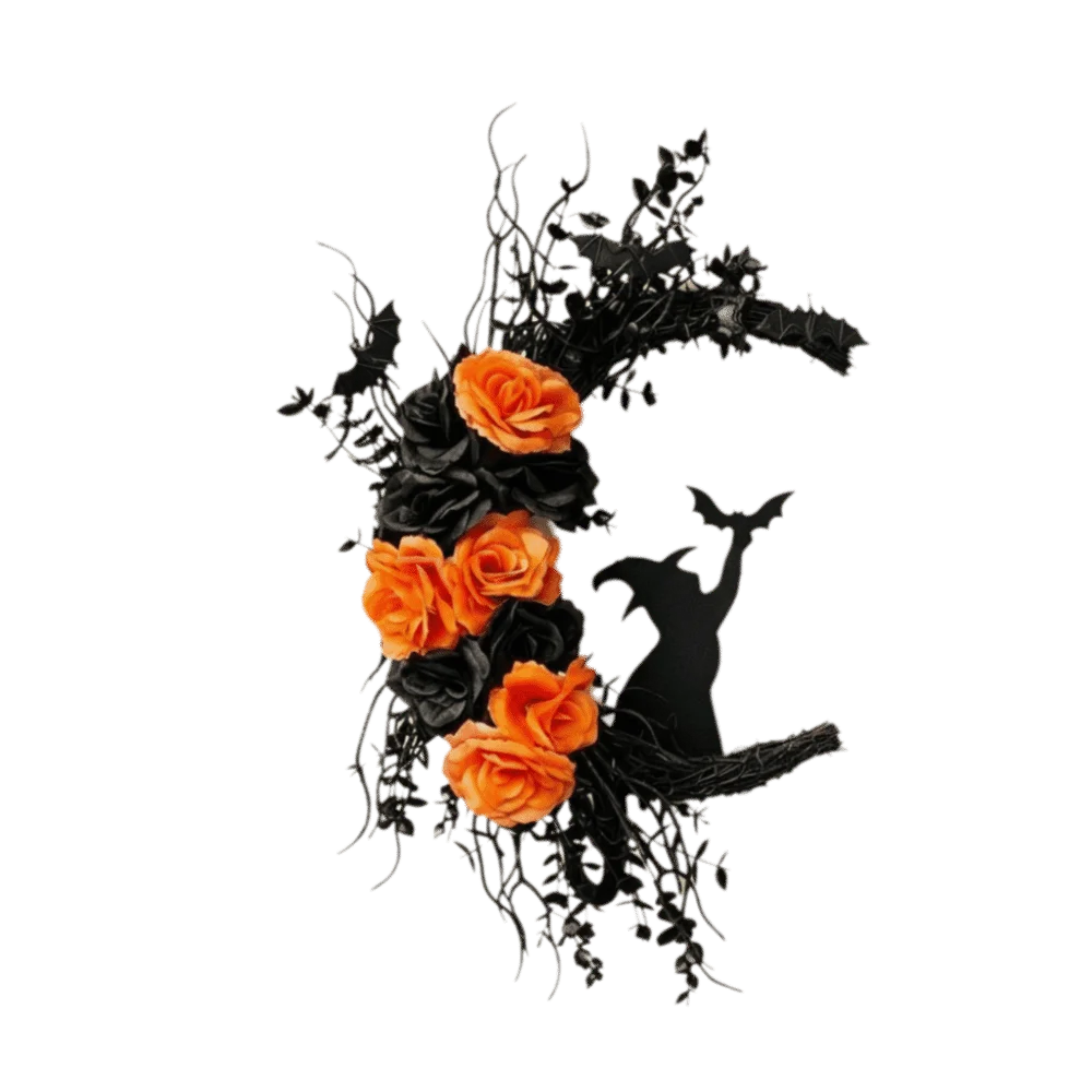 Gothic Halloween Moon Garland – Witch, Cat & Crow Door Decoration