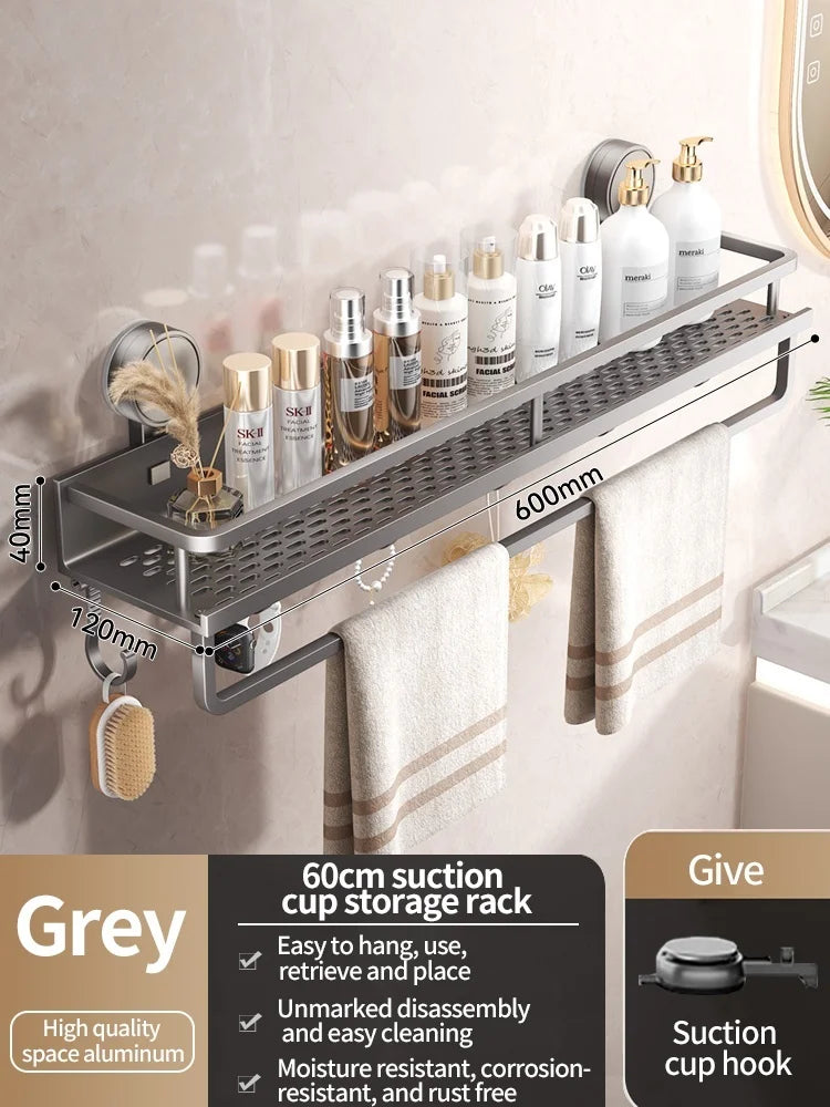 No-Drill Suction Cup Bathroom Shelf – Wall-Mounted Shower & Storage Organize