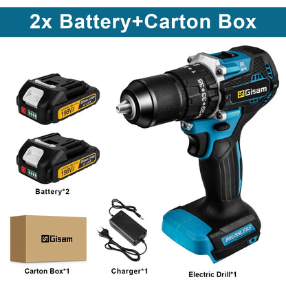 🔧 Gisam 18V Brushless Cordless Drill – 65N·m Torque, 13mm Chuck & 35+3 Settings