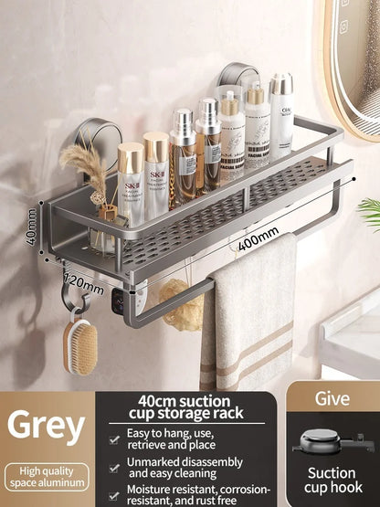 No-Drill Suction Cup Bathroom Shelf – Wall-Mounted Shower & Storage Organize
