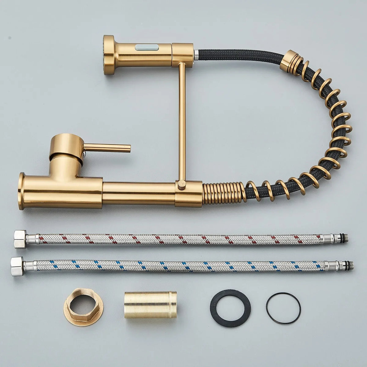 🚰 Brushed Gold Kitchen Sink Faucet – Single Handle Pull-Down Spring Faucet for Hot & Cold Water