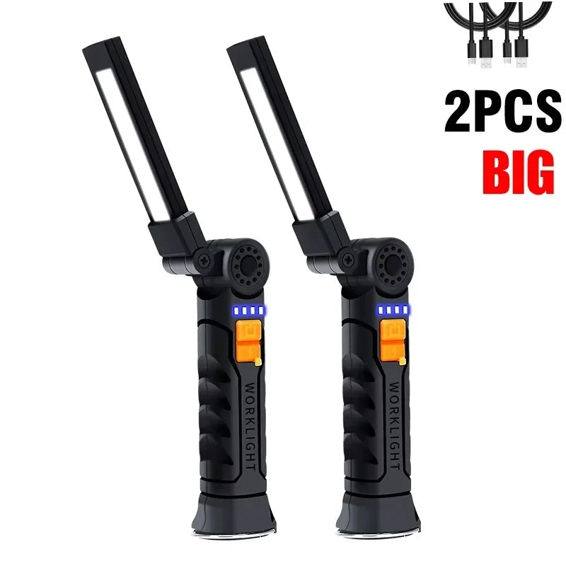 🔦 Portable COB LED Work Light – USB Rechargeable Flashlight with Magnetic Base, Hook & 360° Rotation