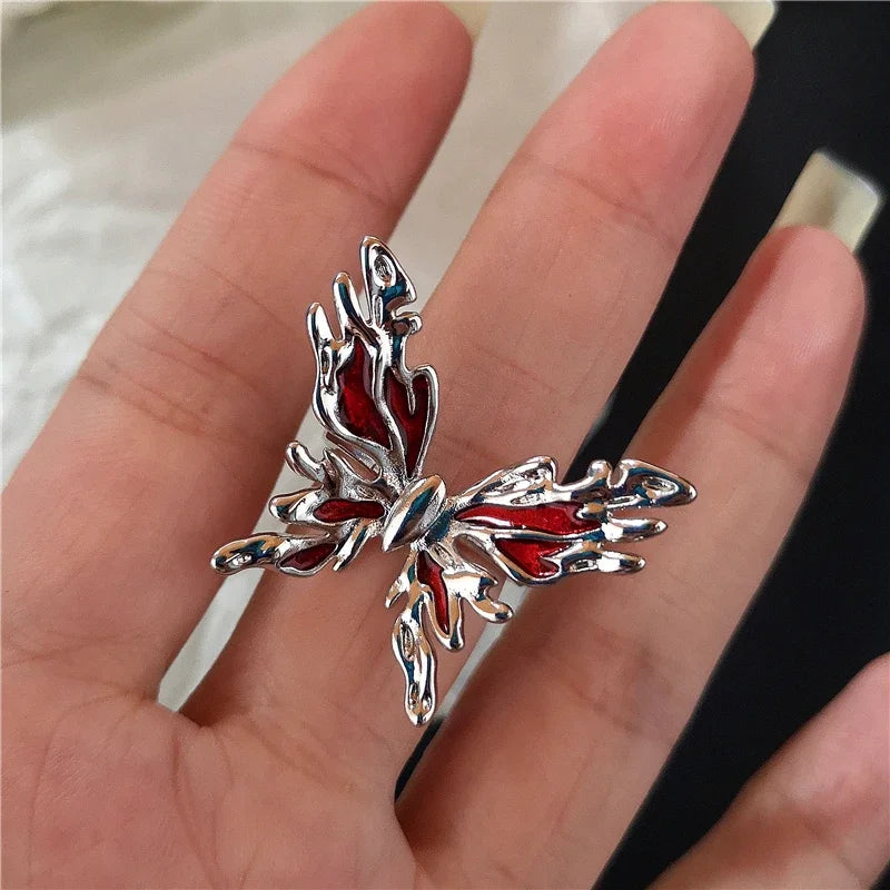 🖤 Gothic Red Crystal Heart Cross Ring Set – ❤️ Y2K Punk Geometric Open Rings for Women 💍