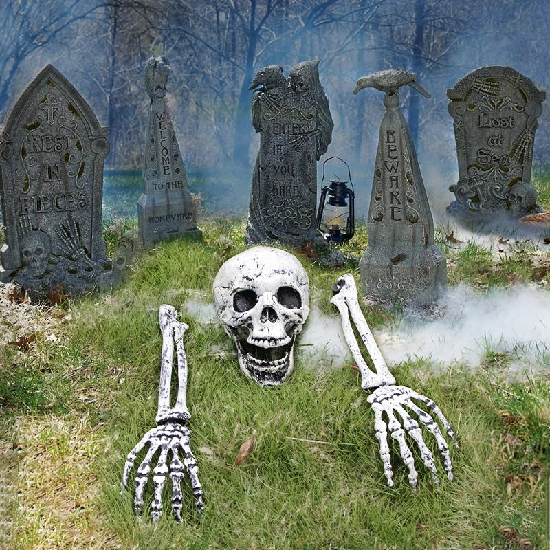 Halloween Skeleton Ground Stakes – Skull & Bone Hands Lawn Decorations