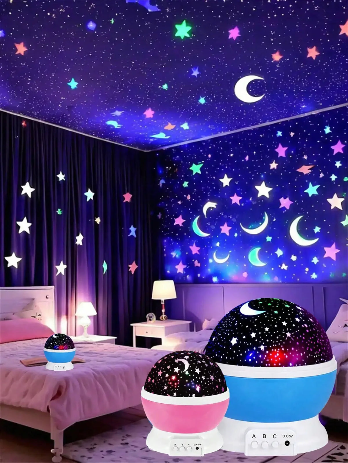 🌙 360° Rotating LED Star & Moon Projection Lamp – Acrylic Night Light & Room Decor