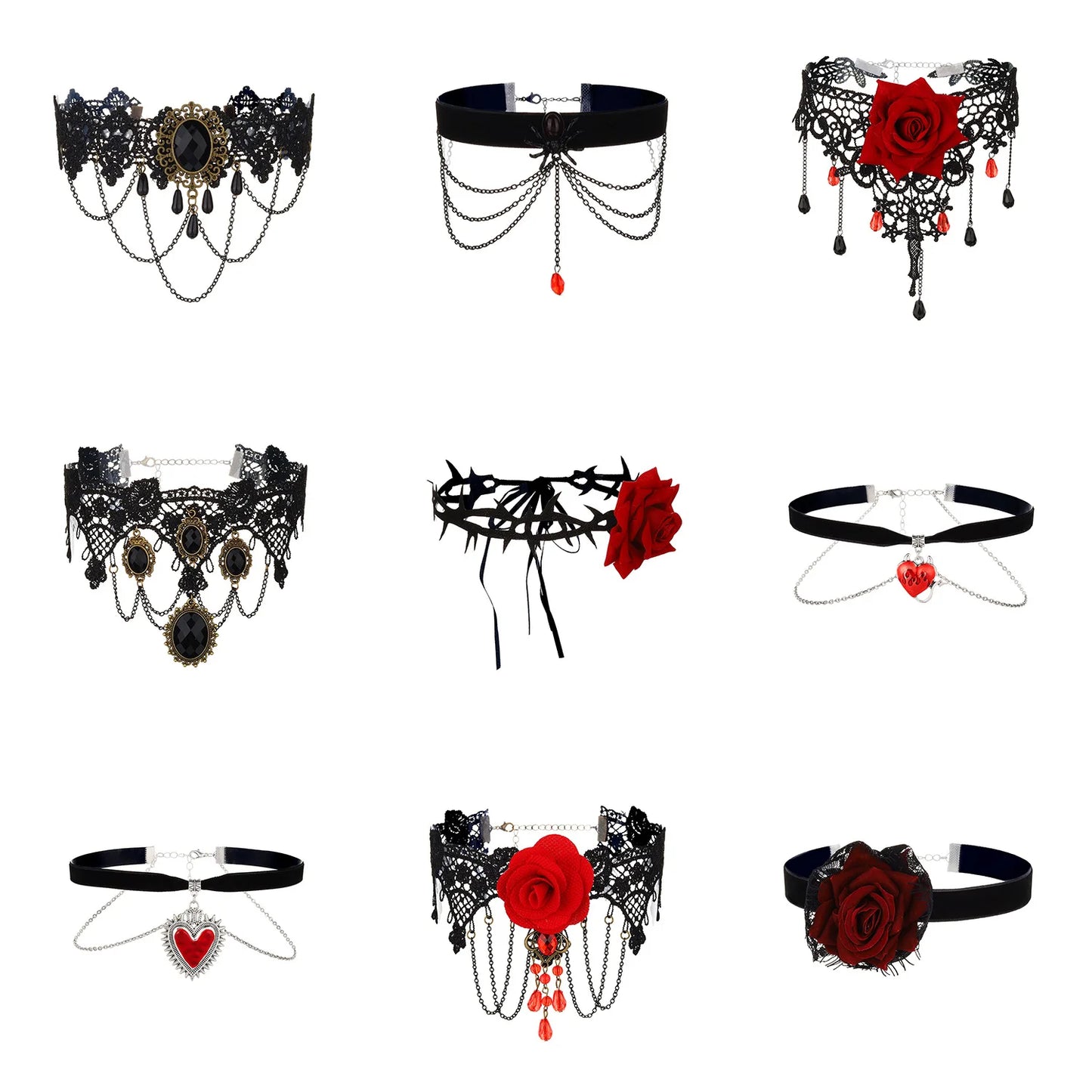 Gothic Lace Rose Choker Necklace – Neo-Gothic Women's Neck Accessory