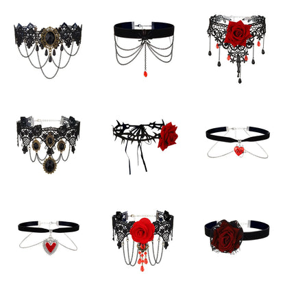 Gothic Lace Rose Choker Necklace – Neo-Gothic Women's Neck Accessory