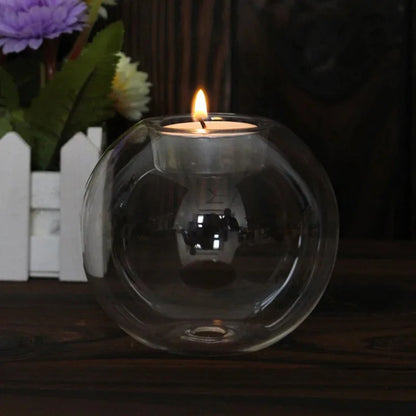 Elegant Round Glass Tealight Candle Holder – Minimalist European-Style Table Centerpiece for Home, Weddings & Parties