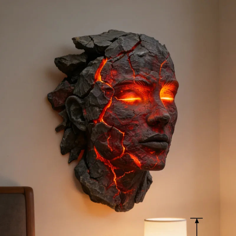 Cracked Soul Face Wall Light – Angel-Inspired Resin Wall Decor