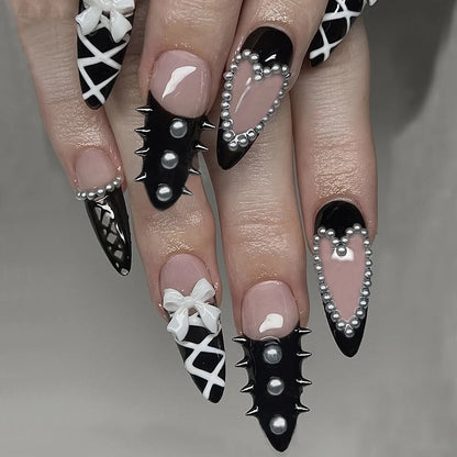 Black Bat Halloween Press-On Nails – Almond Reusable False Nail Tips 🦇🖤