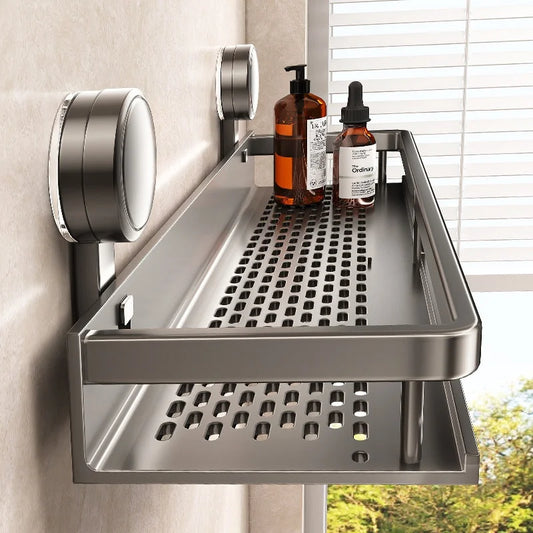 No-Drill Suction Cup Bathroom Shelf – Wall-Mounted Shower & Storage Organize