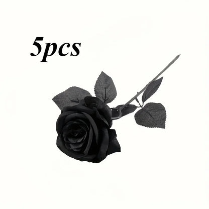 Artificial Black Roses – Long-Stem Fake Flowers for Halloween, Weddings, Parties & Home Decor
