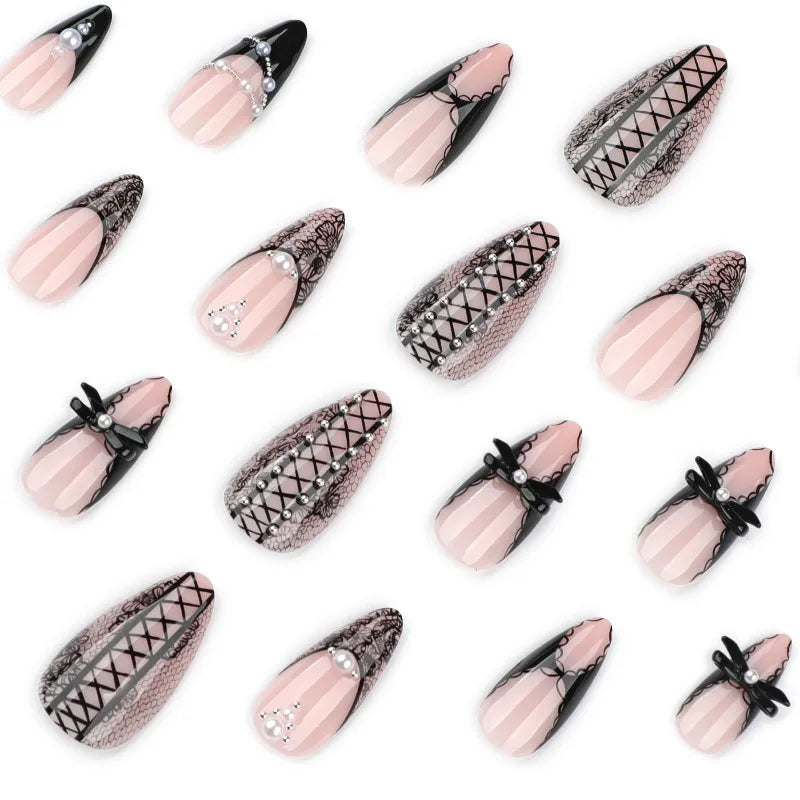 Black Bat Halloween Press-On Nails – Almond Reusable False Nail Tips 🦇🖤