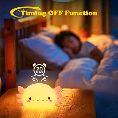 🦎 Cute Axolotl Silicone Night Light – Touch-Control LED Lamp with Rechargeable Battery