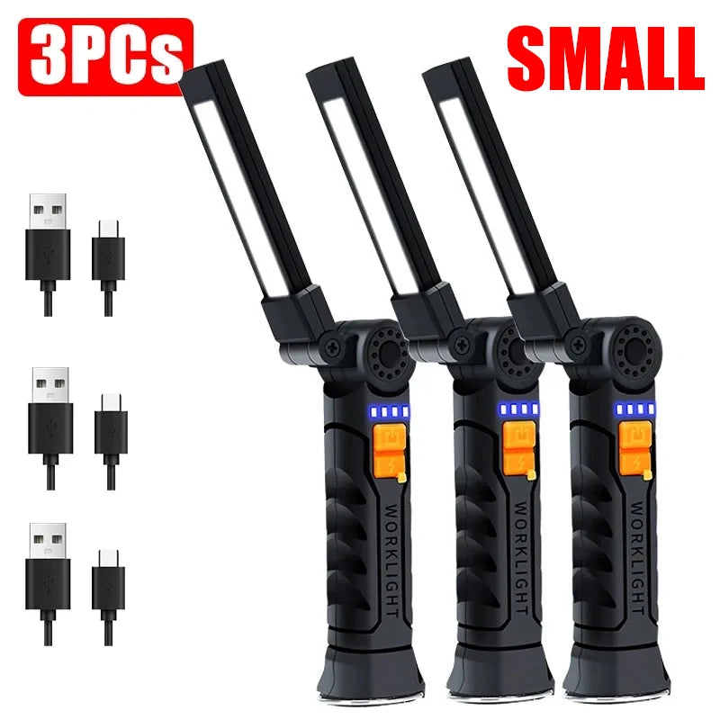 🔦 Portable COB LED Work Light – USB Rechargeable Flashlight with Magnetic Base, Hook & 360° Rotation