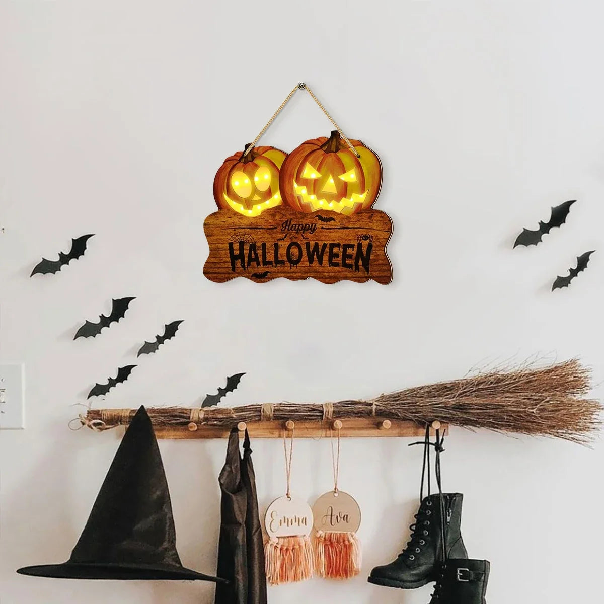 Light-Up Wooden Halloween Sign – Jack-O’-Lantern Pumpkin Decor