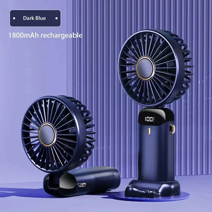 Portable Mini Fan – 5-Speed Rechargeable Handheld, Neck & Desktop Fan with LED Display, Phone Stand & 1800mAh Battery