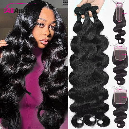 24–26 Inch Brazilian Body Wave Human Hair Bundles with HD Lace Closure – 3 Bundles + 1 Closure