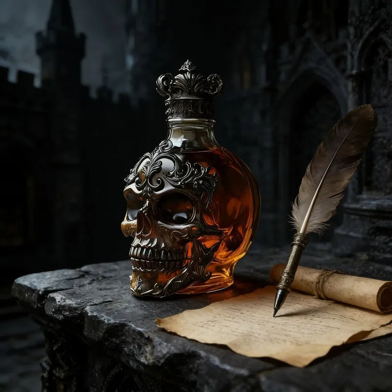 Skull Whiskey Bottle Decor – Vintage Skeleton Glass Bottle 🥃💀