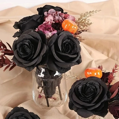Artificial Black Roses – Long-Stem Fake Flowers for Halloween, Weddings, Parties & Home Decor