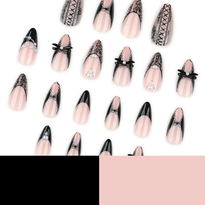 Black Bat Halloween Press-On Nails – Almond Reusable False Nail Tips 🦇🖤