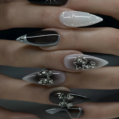 Black Bat Halloween Press-On Nails – Almond Reusable False Nail Tips 🦇🖤
