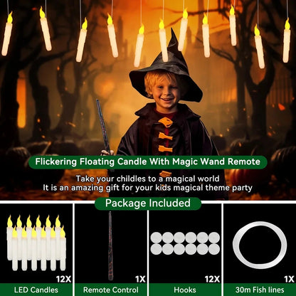 Floating LED Halloween Candles with Magic Wand – Flameless Flickering Hanging Candles 🕯️✨