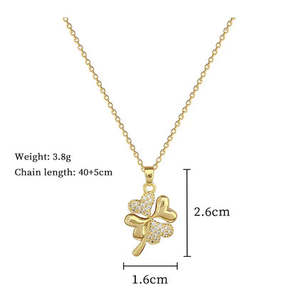beautiful gold necklace with a four-leaf clover pendant — elegant for Women Girls Stainless Steel Chain Party Accessories Jewelry Gifts